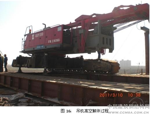鄭州東站站房鋼結(jié)構(gòu)施工 吊機(jī)高空解體過程 \